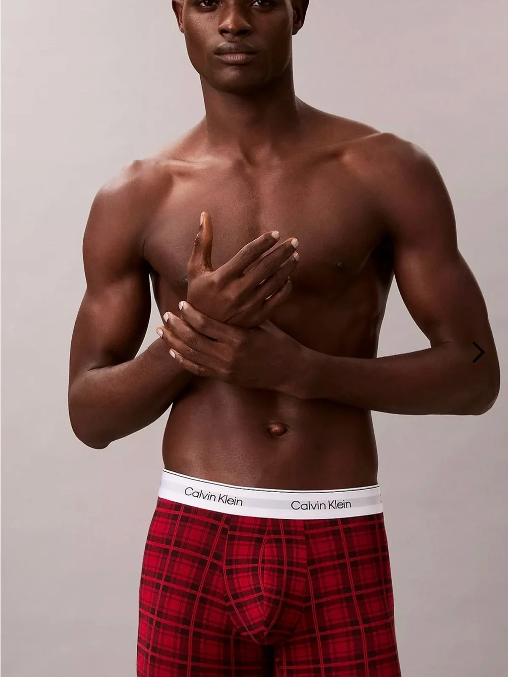 Calvin Klein Red Plaid Stretch Boxer Briefs with Logo Waistband new